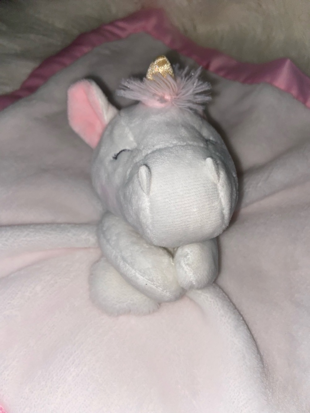 Carter's White and Pink Unicorn Lovey Blanket with Gold Horn